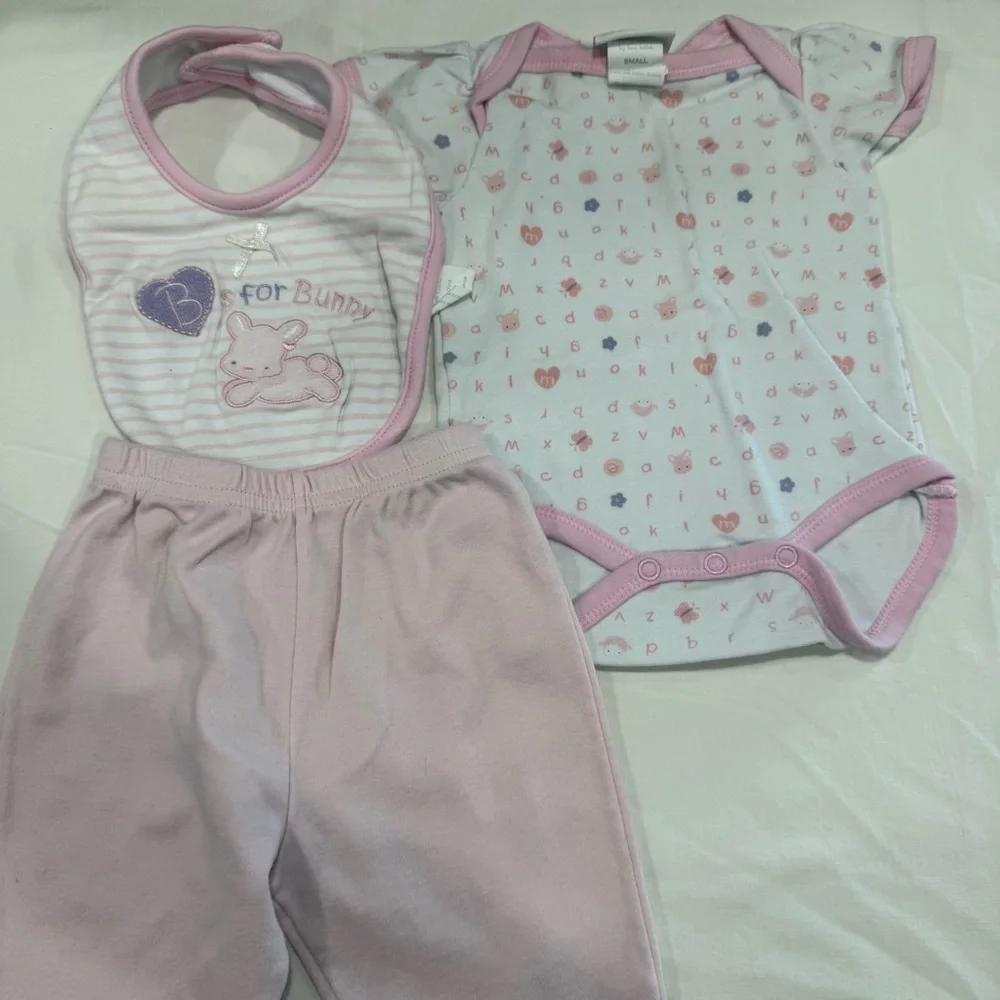 Y2K Bon Bebe Light Pink Baby Set Bunny with Matching Bib Size 0-3 Months
